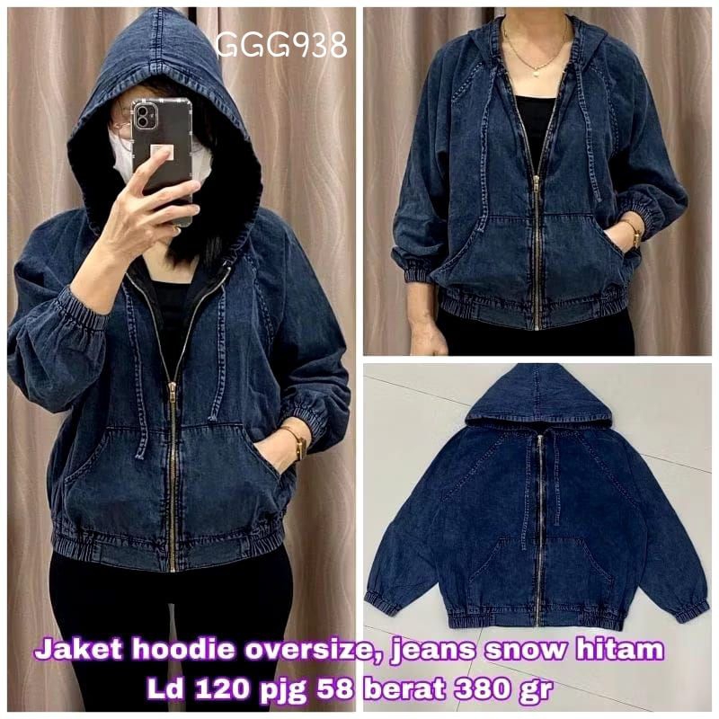 GGG938 Jaket Wanita Jeans denim Jumbo LD120 pj58 full resleting hoodie