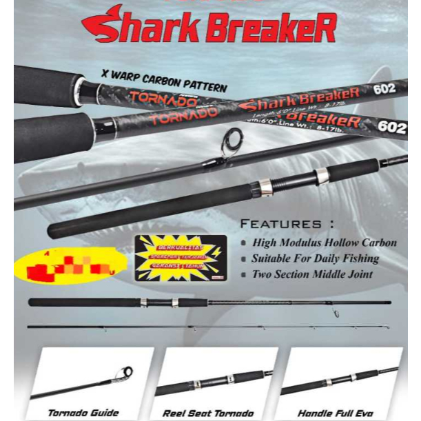 Joran Pancing Tornado Shark Breaker Spinning Carbon Sambung Dua MURAH BERKUALITAS