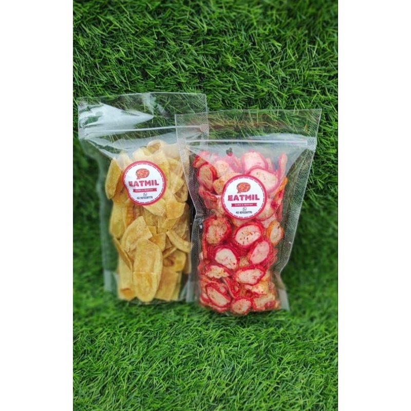 

Jajanan cemilan paket bundling keripik pisang gurih asin 50gr dan kerupuk seblak bantet 75gr