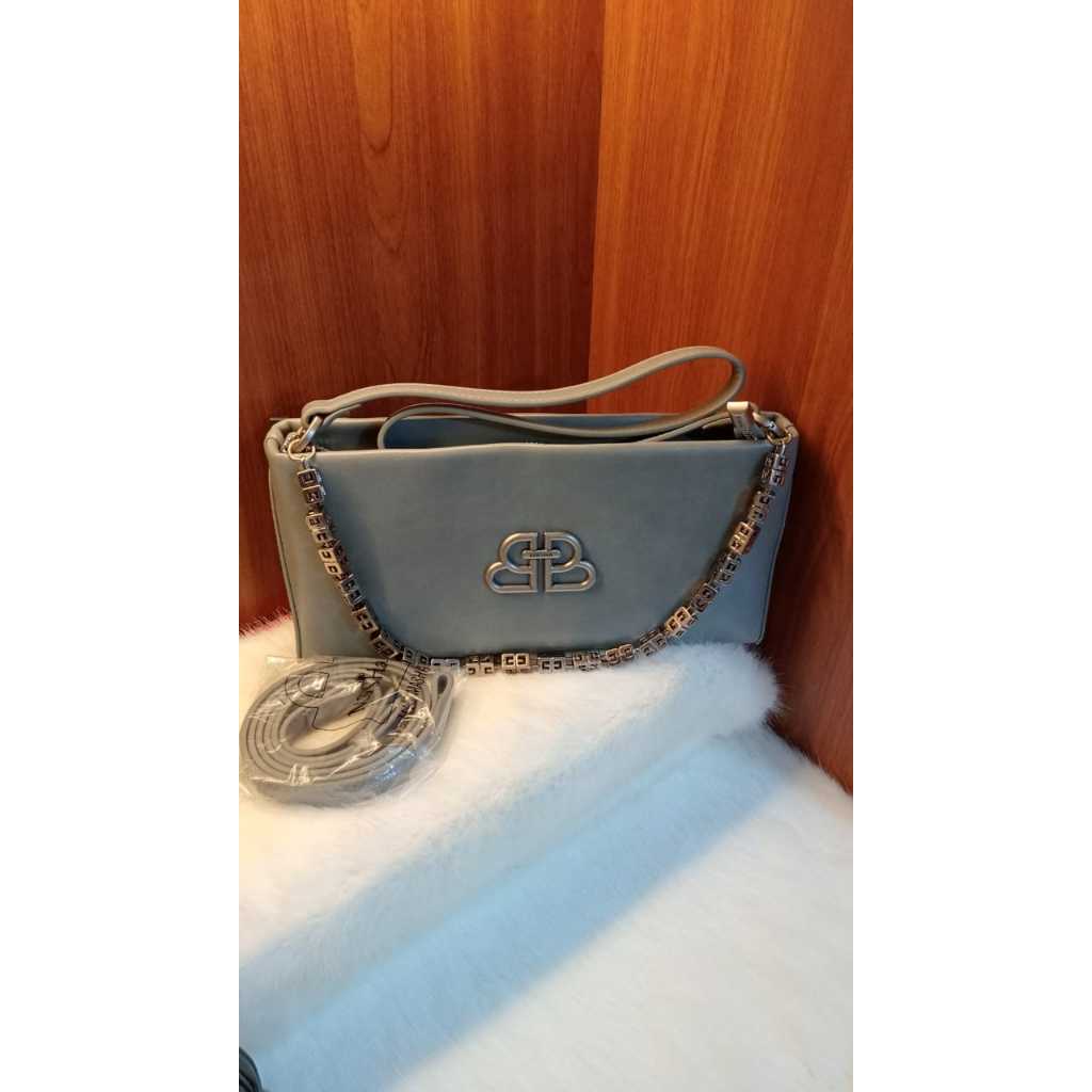 Tas kekinian import wanita ala Korea, Kulit halus, Tali rantai dan kulit, 4 Warna(Grey, Black, Choco