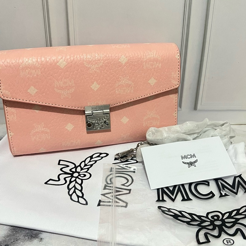 MCM Millie sling clutch in Pink Blush NEW / dompet pesta crossbody party bag em ce em genuine leathe