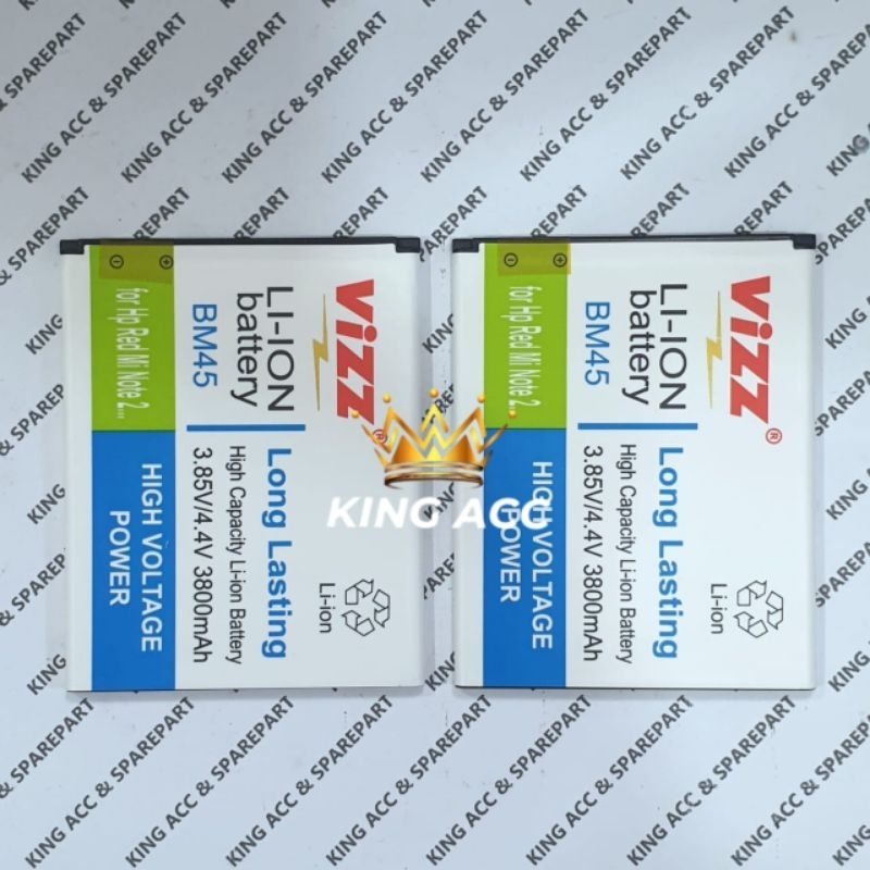 BATT BATERAI BATRE BATTERY XIAOMI REDMI NOTE 2 BM45 BM-45 DOUBLE POWER VIZZ