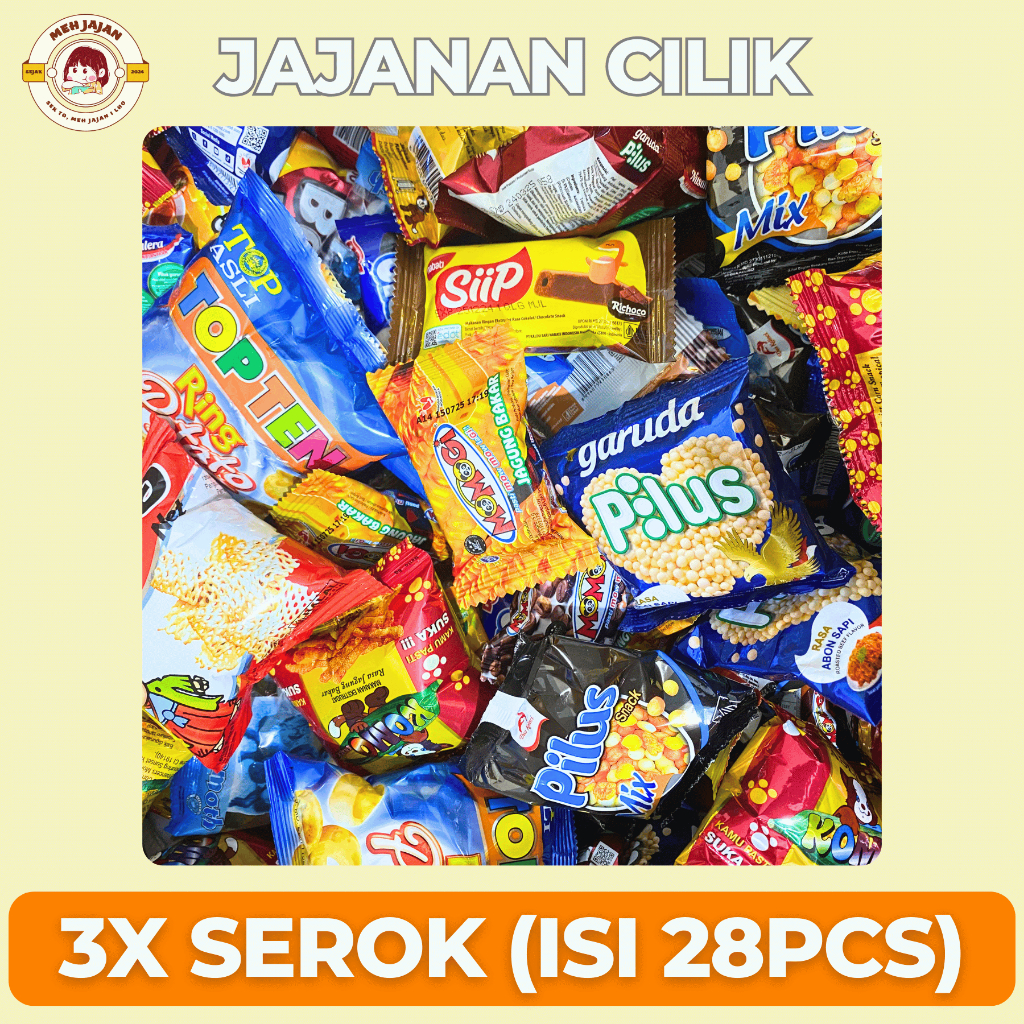 

(3X SEROK ISI 28pcs) JAJANAN CILIK SNACK MURAH MANIS GURIH RANDOM - FREE GIFT