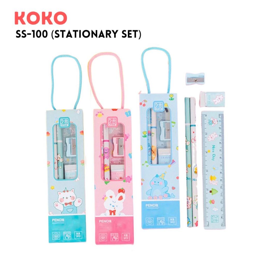 

❤️H2O❤️ Stationary Set Koko SS-100 Isi 5 Pcs Ada Pensil, Orotan, Penggaris, Penghapus