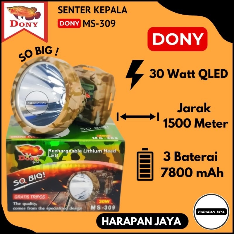 Senter Kepala MS-309 DONY SO BIG QLED 30W Watt Cahaya Kuning / Putih