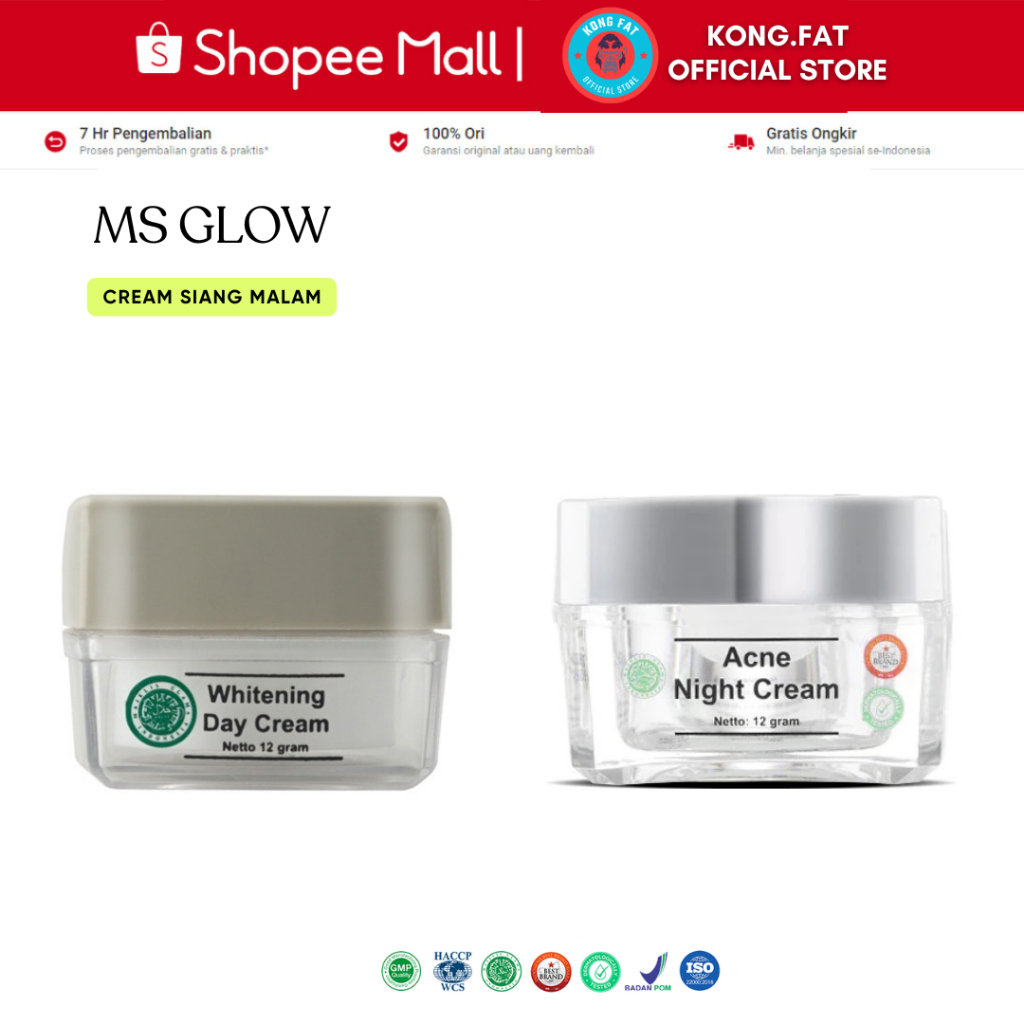 MS GLOW Cream Siang Malam Whitening - Acne - Luminous - White Cell DNA - Ultimate