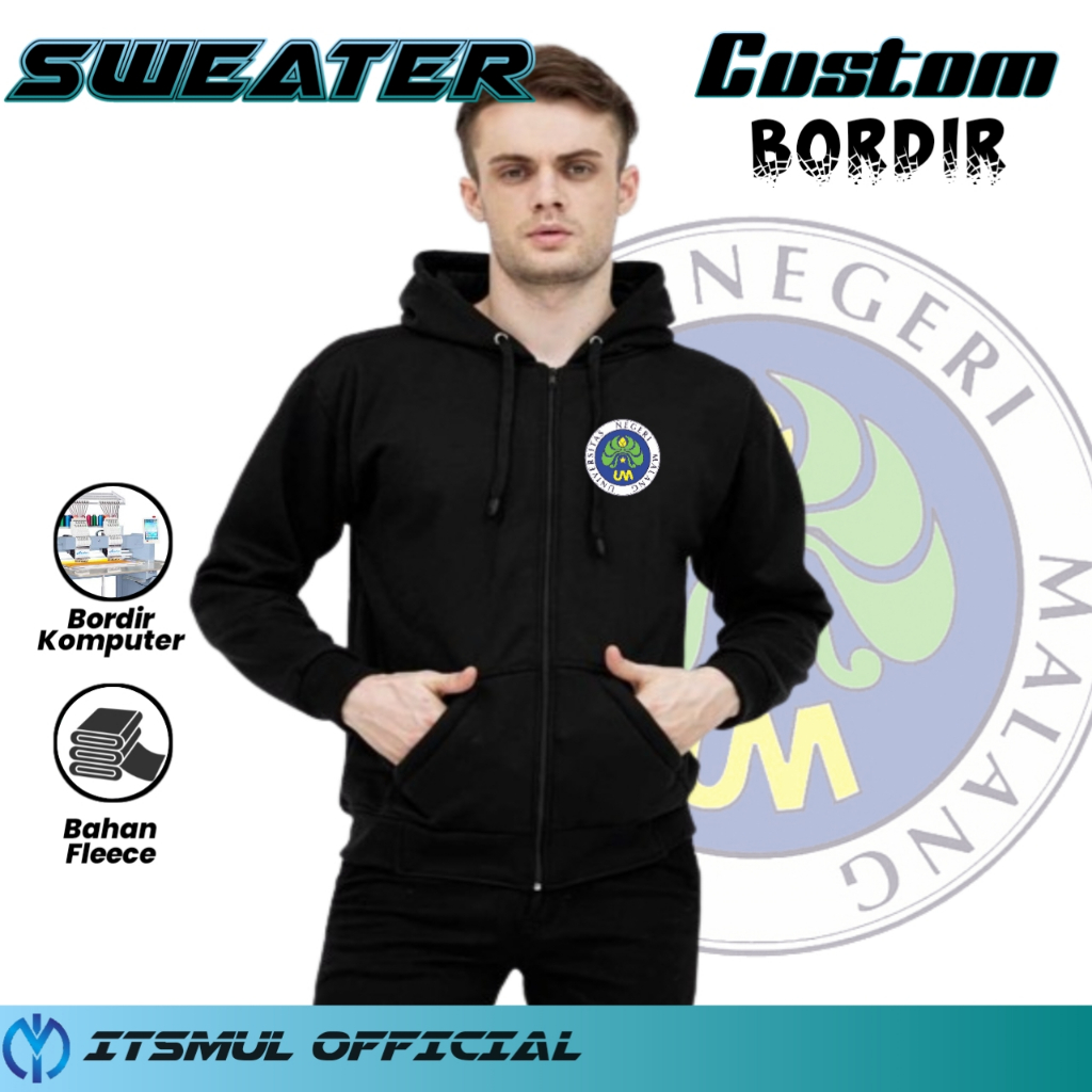 Sweater Hoodie Zipper Universitas Negeri Malang Bordir