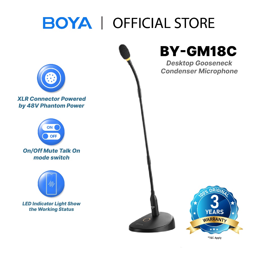 BOYA BY-GM18C Mikrofon Kondensor Goseeneck Desktop 18Inch Microphone Cardioid Podium dengan Mute But