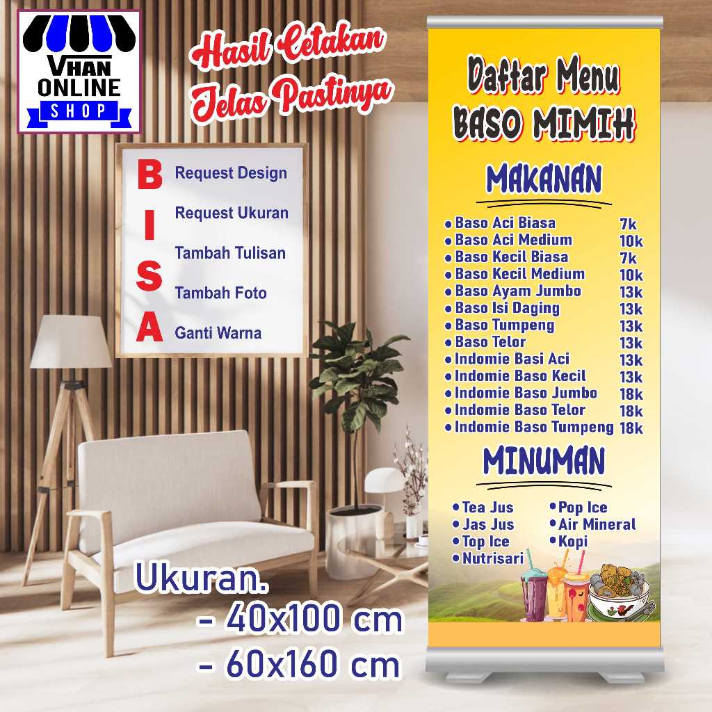 Cetak Spanduk Banner Custom Daftar Menu Makanan dan Minuman