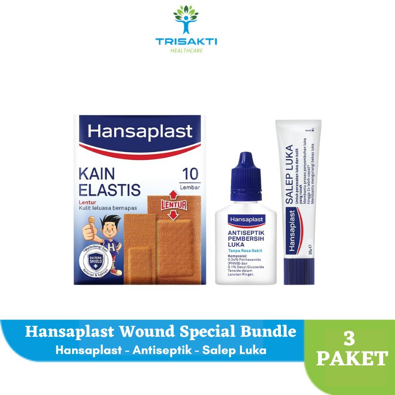 Hansaplast Wound Special Bundle - Hansaplast Kain Elastis Mix 10's - Antiseptik Tetes 20mL - Salep L