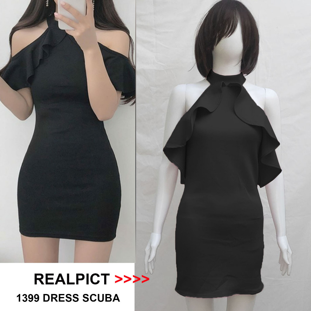 1399 Dress Mini Cocok Imlek Natal Tahun Baru Valentine - Gaun Pendek Halterneck Sexy Baju LC Bodycon