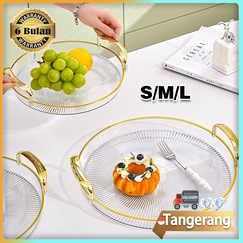 Tray Nampan Transparan Bulat Gold Snack Fruit Tray Aesthetic Plastik