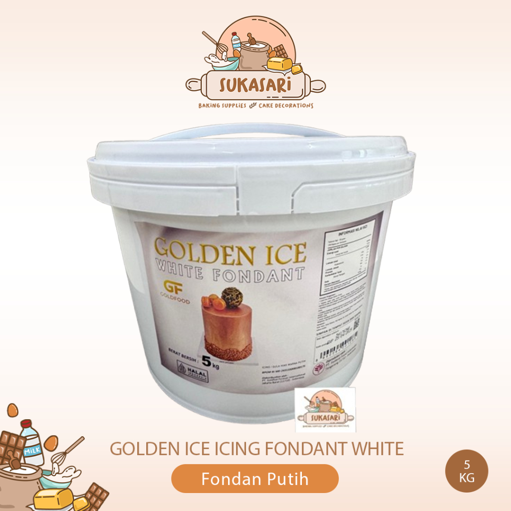 

Golden Ice Icing Fondant White 5kg pail putih Fondan Gula dekorasi kue