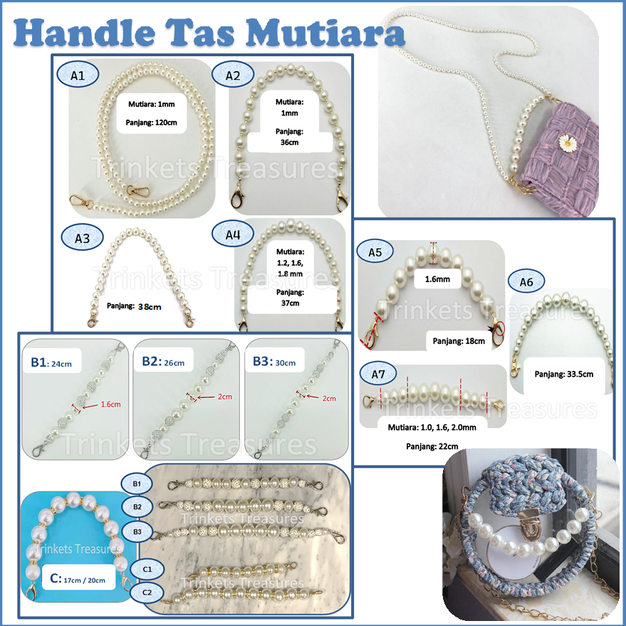 Handle Tas Mutiara putih white Pearl bag chain tas DIY aksesoris tas tali rantai Mutiara pearl strap