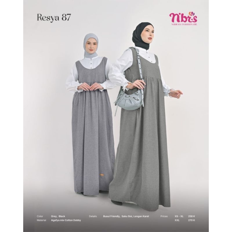 Gamis Syar'i Resya 87 Grey by Nibras|Gamis Polos|Gamis Kekinian|Gamis Branded|Gamis Busui|Gamis Dua 