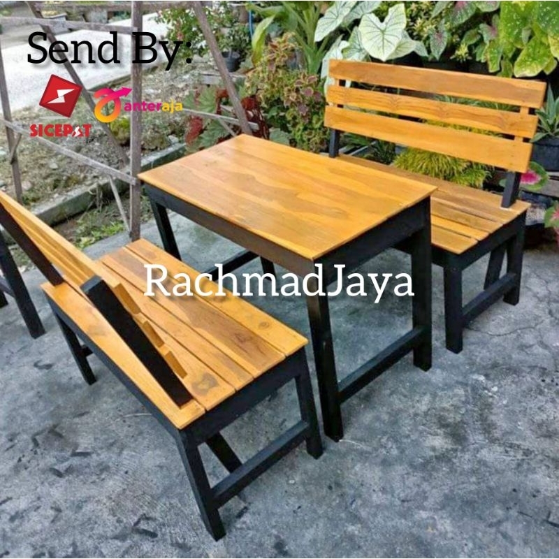 Meja Kursi Cafe Santai Resto Teras Full Kayu Minimalis Jati Belanda