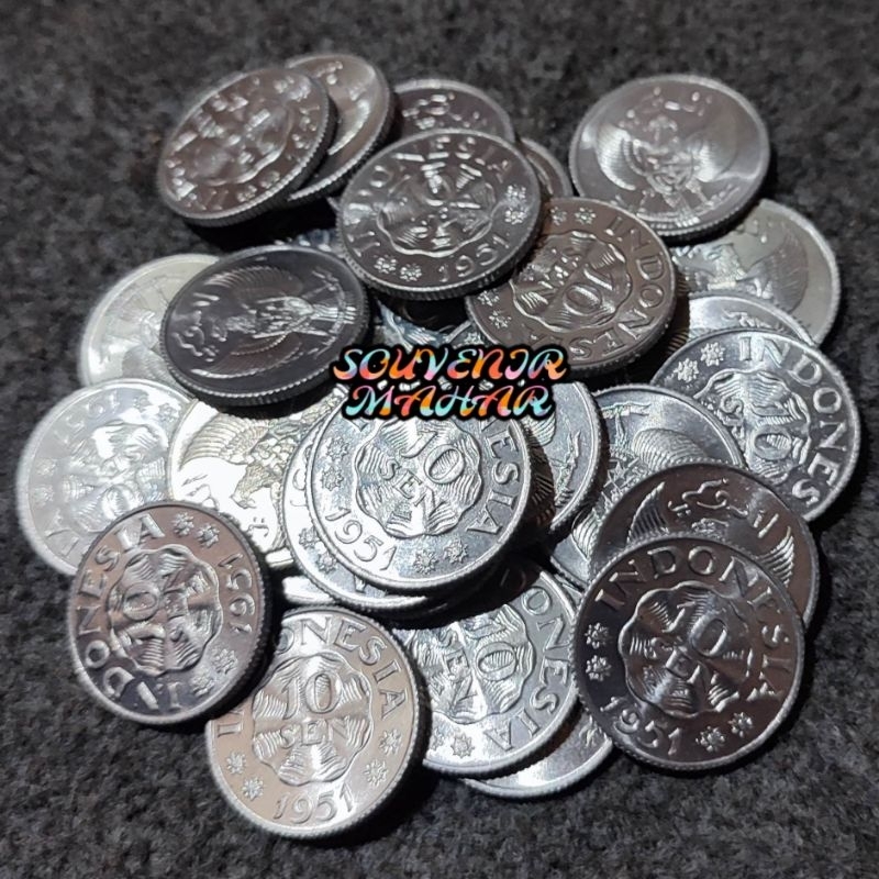 (Gress/Kinclong) Uang koin kuno 10 sen alumunium bahan mahar nikah 24 rupiah 2024