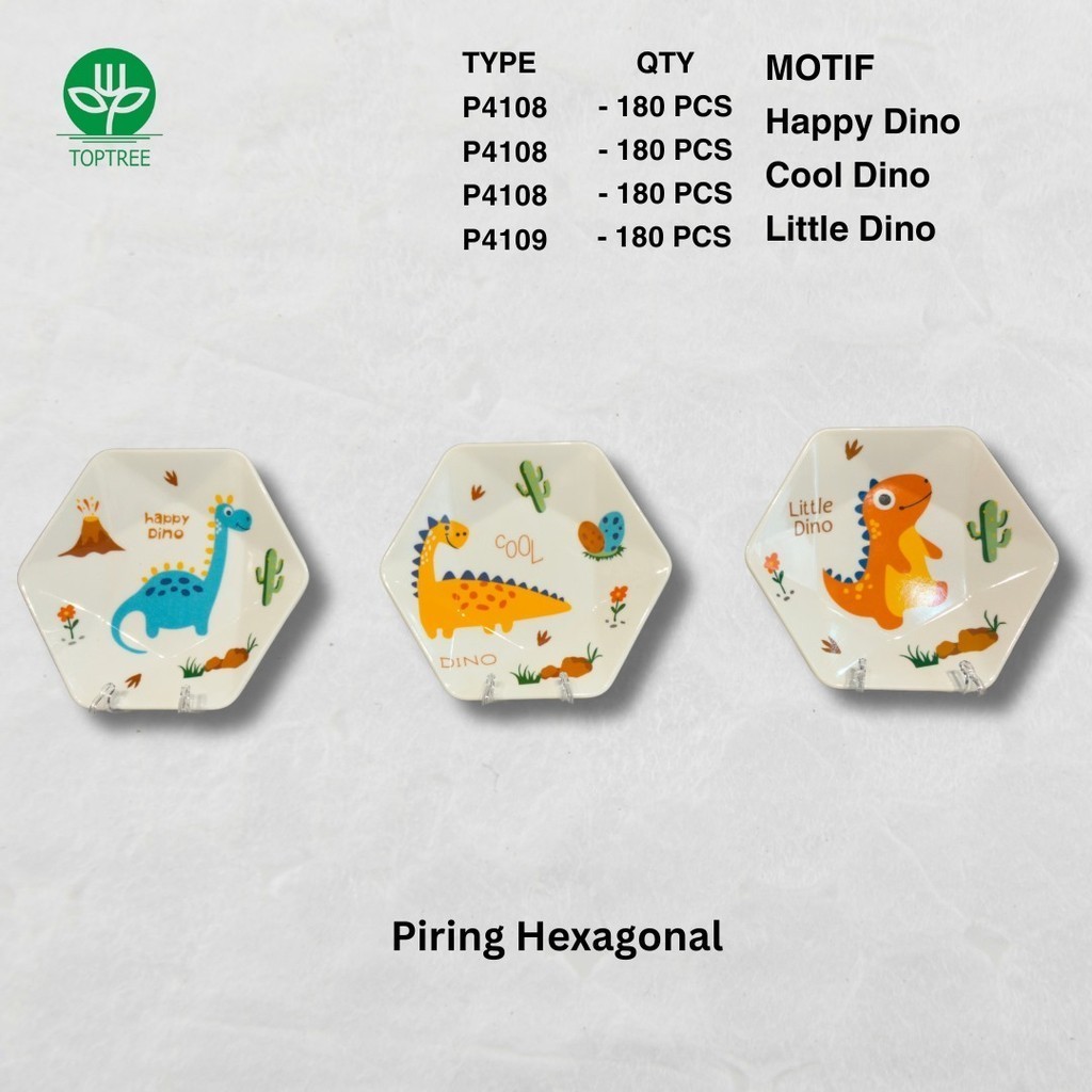 ( OM ) Piring Hexagonal Karakter Melamin - Piring Saji Melamin Hexagonal Karakter Piring Persegi Ena