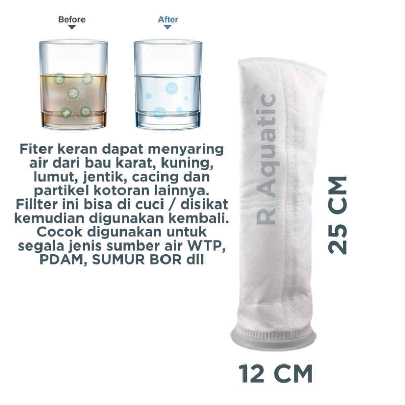 Ay00 filter kain air keran saringan penjernih water purifier polyester 1 micron 12x25cm