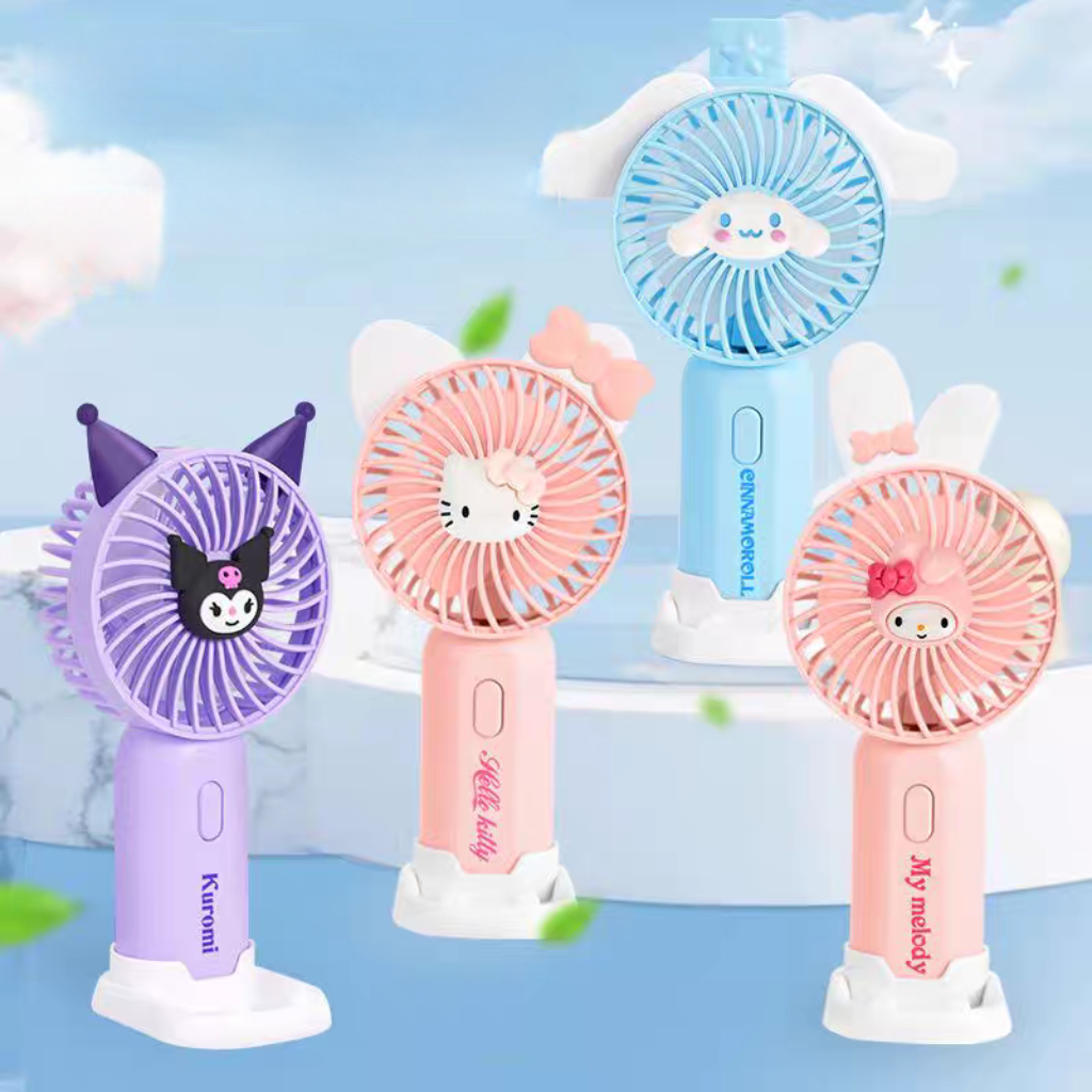 Minicart Kipas Angin Portable Sanrio Rechargeable dengan Stand & Phone Holder - 677-95