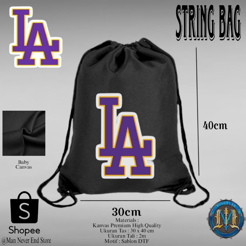 Tas Serut Kanvas Tebal Motif Distro Los Angeles Dodgers / Tas Sekolah Serut Kekinian Baby Canvas Pre