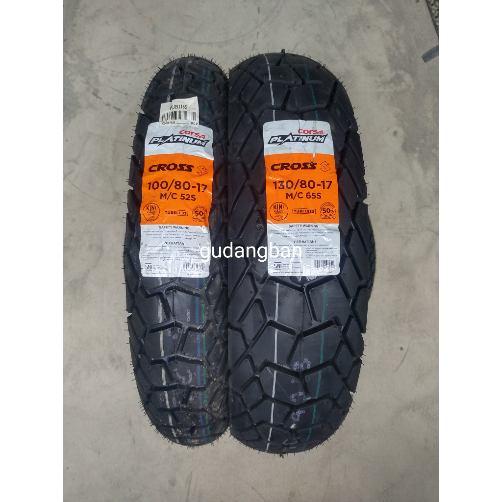 Paket Corsa Platinum Cros S 100 80 17 & 130 80 17 Tubeless Ban Motor Semi Trail KLX Supermoto Vixion
