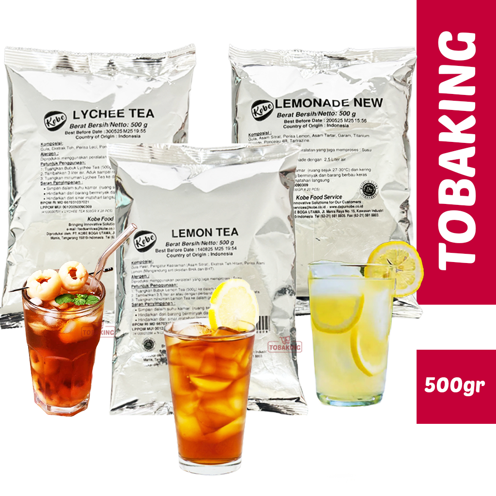 

Kobe Tea Powder Bubuk Lemon Tea Lychee Lemonade Halal 500 gram