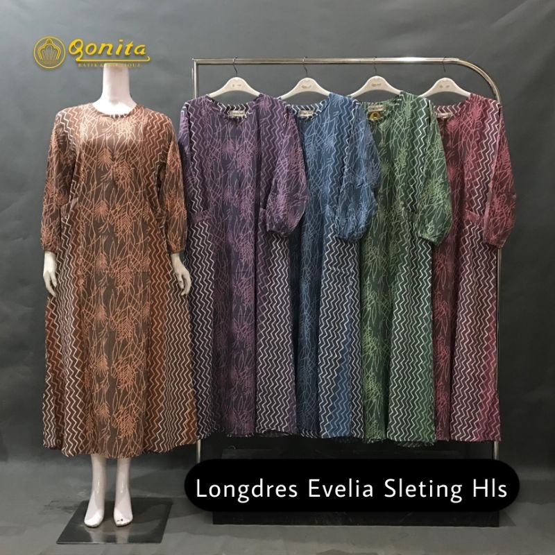 QONITA BATIK ORIGINAL||Gamis Qonita || (Ld 116 cm) Longdres Evelia Sleting Hls By Qonita Batik