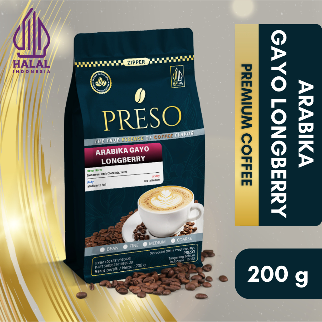 

PRESO Kopi Arabika Gayo Longberry 200 Gram