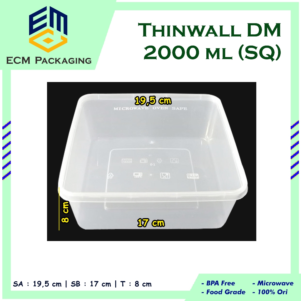 1PCS THINWALL DM 2000ML SQUARE (SQ) | Thinwall Kotak Besar