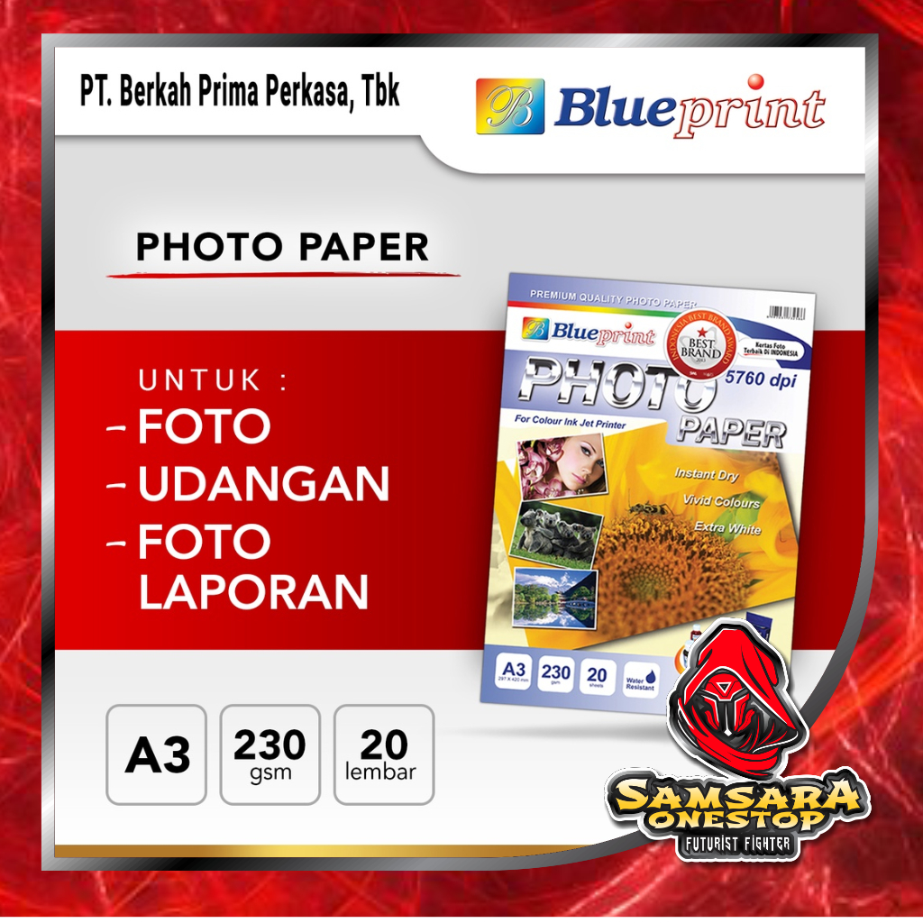 KERTAS FOTO A3 GLOSSY 230 GSM / KERTAS BLUEPRINT A3