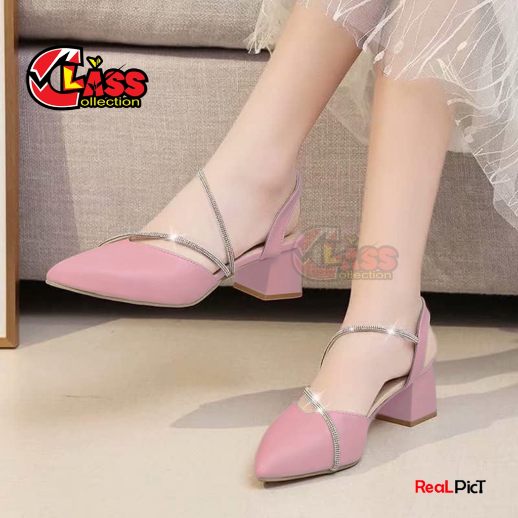Sandal Hight Heels Wanita Pesta Ujung Runcing Kombi KS 727 Tali Slide Payet