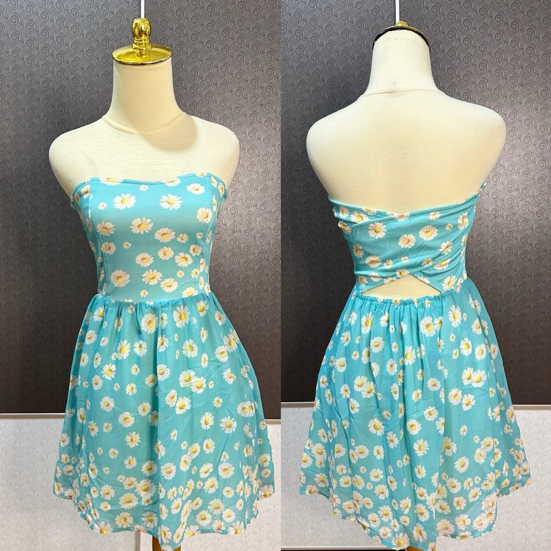 Premium Dress Flower Light Blue Sifon Rample Casual Dress Gaun santai Beachwear Beach dress biru mud
