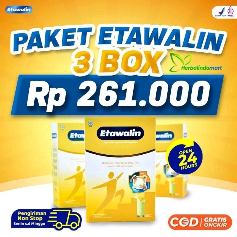 

Etawalin 3 Box – Susu Kambing Etawa Premium Tingkatkan Kepadatan & Kesehatan Tulang & Sendi Susu Antasi Asam Urat Rematik Reumatik Nyeri Sendi 200gr