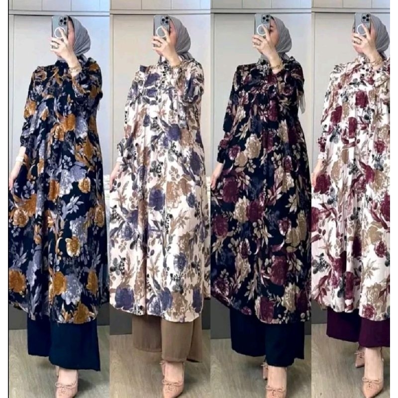 NEW SET LONG TUNIK JUWITA SETELAN LONG TUNIK KULOT TERLARIS SET OOTD MUSLIMAH KEKINIAN ONESET MIDI P