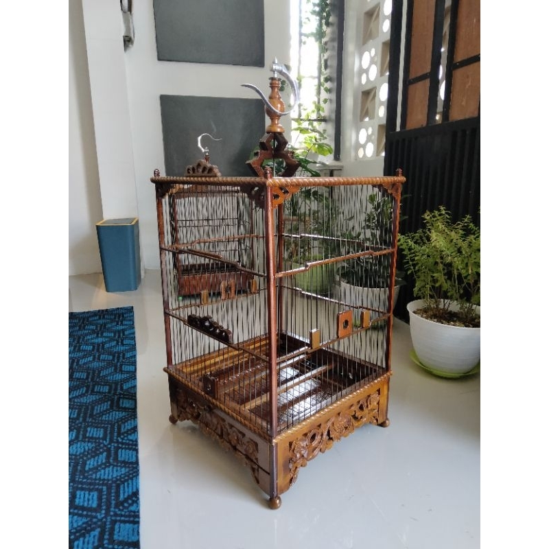 SANGKAR CUNGKOK UKIR KAYU JATI PINTU TENGAH UKURAN ANIS KENARI DLL