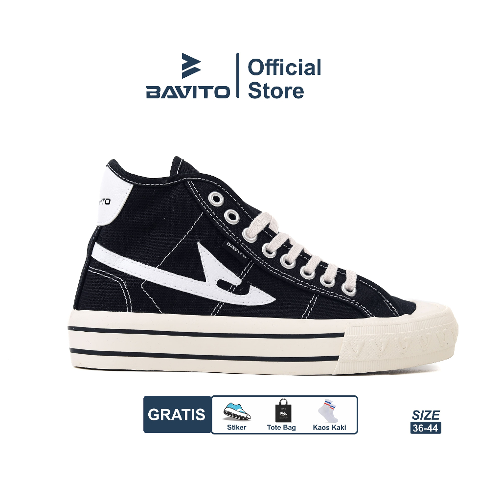 Bavito 36-44 Basic High Hitam Putih - Sepatu Sneakers Casual Pria Wanita