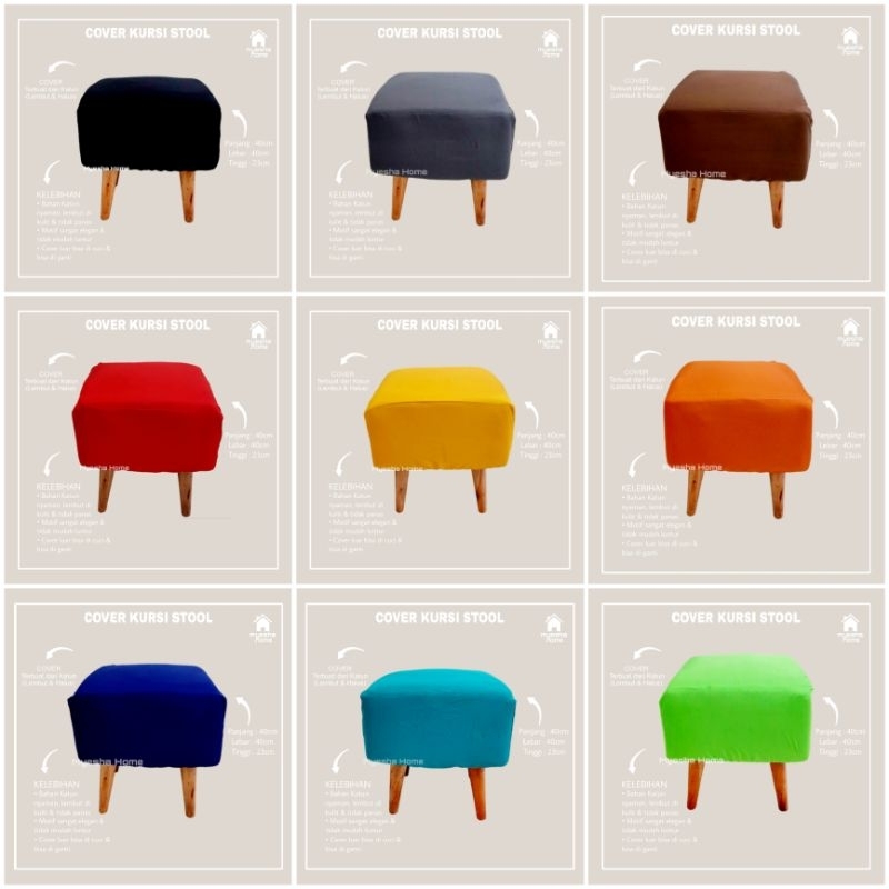Cover Kursi Stool Kotak / Sarung Kursi Stool Kotak warna Polos