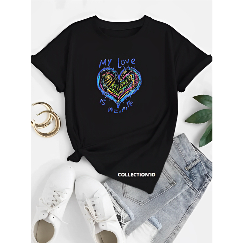 Kaos Atasan dewasa wanita T-SHIRT Variasi Oblong Distro Nyaman Katun Combed motif MY LOVE