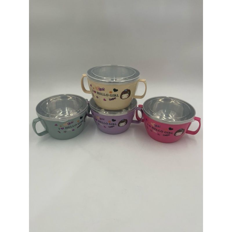 Cangkir Mangkok Baby stainless Cute Dengan Tutup Kedap udara 14 cm