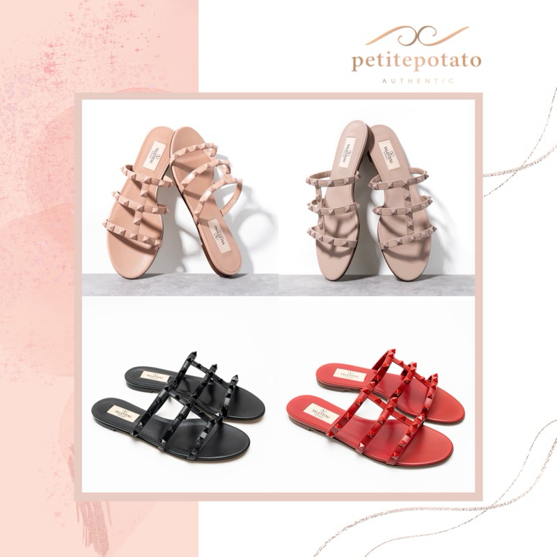 SEPATU SANDAL BRANDED WANITA VALENTINO ROCKSTUD TONAL STUDS STRAPPY SLIDES