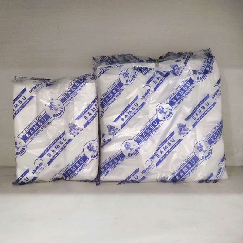 Kantong BAMBU Kresek Plastik Murni HDPE Transparan Ukuran 15 ( Kecil ) dan 24 ( Sedang ) Bening Tang