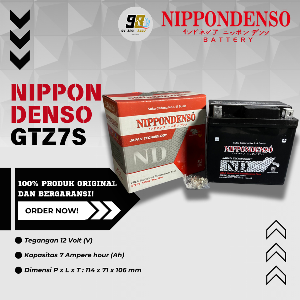AKI MOTOR YAMAHA AEROX 155, FAZZIO, FINO GRANDE, MIO SOUL GT, NMAX 155 NIPPONDENSO GTZ7S - 7Ah