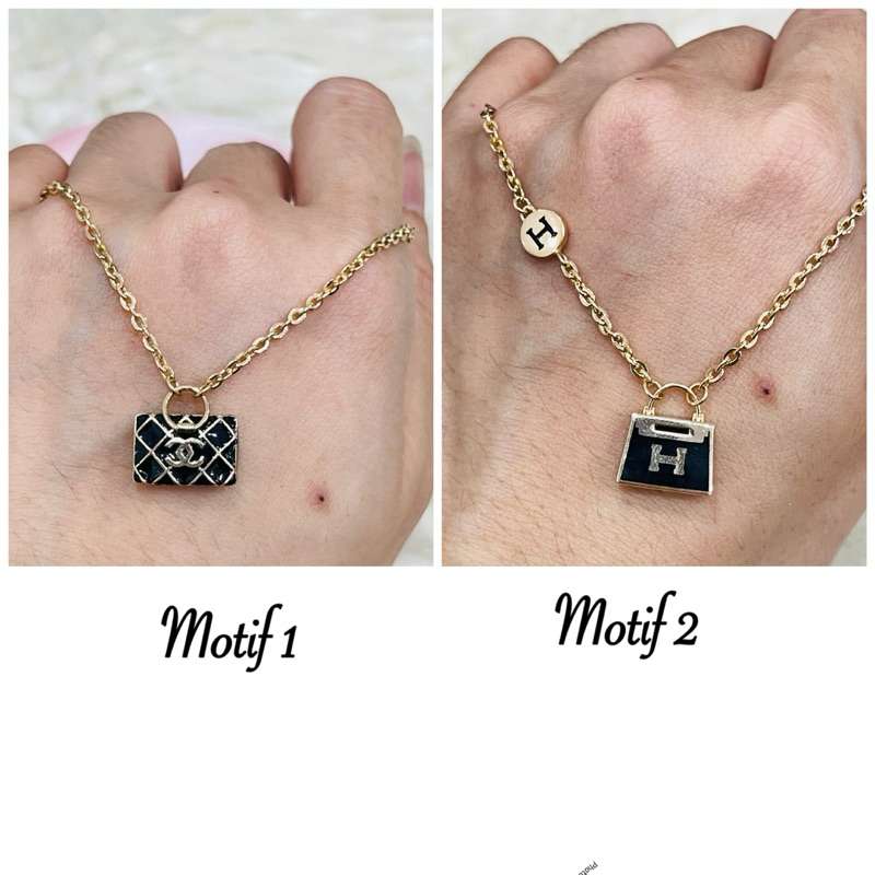 kalung fancy tas hitam simple elegant emas asli kadar 700
