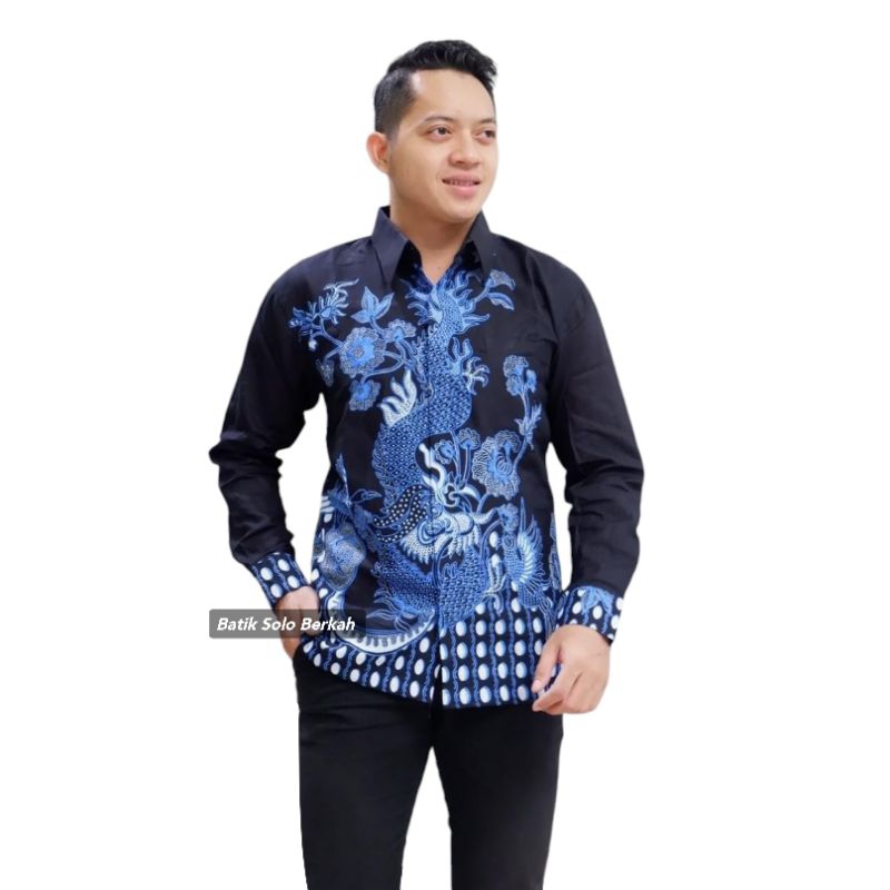 NAGA BIRU Baju Batik Katun Lapis FURING Hem Atasan Baju Kemeja Batik Pria Lengan Panjang Batik Cowok