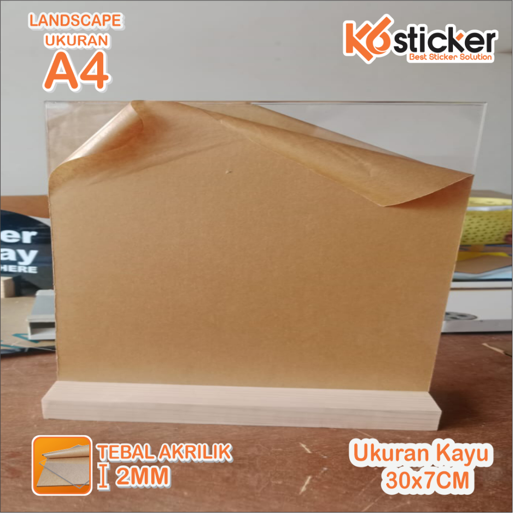 

Akrilik TEMPAT BROSUR / TENT HOLDER / TENT CARD AKRILIK DISPLAY UKURAN A4/ Kaki kayu Landscape