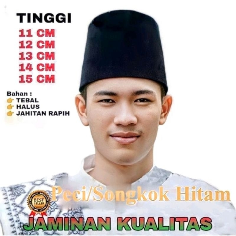 Kopiah tinggi peci hitam tinggi 11Cm/12Cm/13Cm/14Cm/15Cm songkok madura hitam tinggi kopyah Madura p