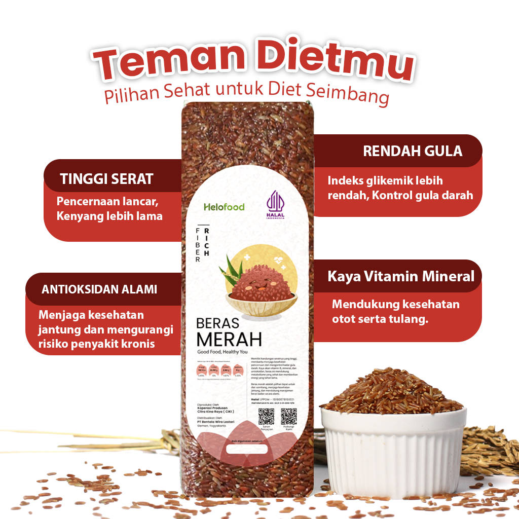 

Beras Merah Tinggi Serat Untuk Diet Sehat Alami Rendah Gula 1000g