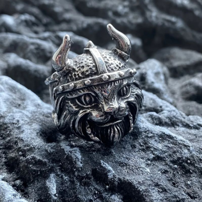 Cincin Kepala Kucing Viking / Viking Warrior Cat Ring Adjustable