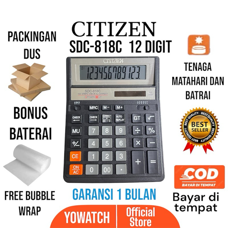 

Kalkulator Citizen SDC-818C | Calculator Alat Hitung,Meja,Warung dan Kantor | 12 Digit Bahan Tebal